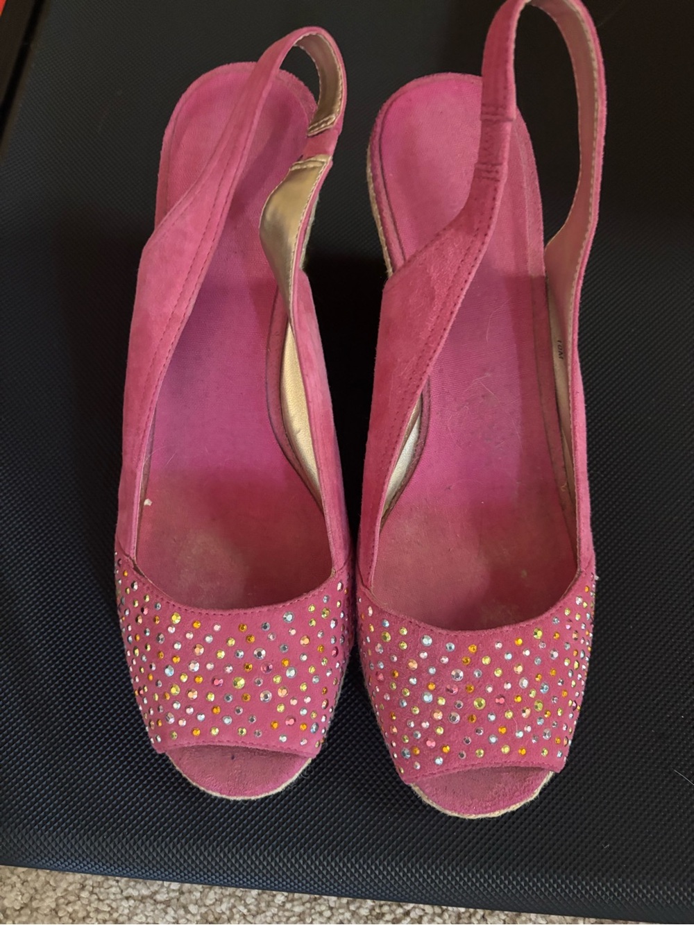 Anne Klein Pink Rhinestone Peep-Toe Slingback Mules